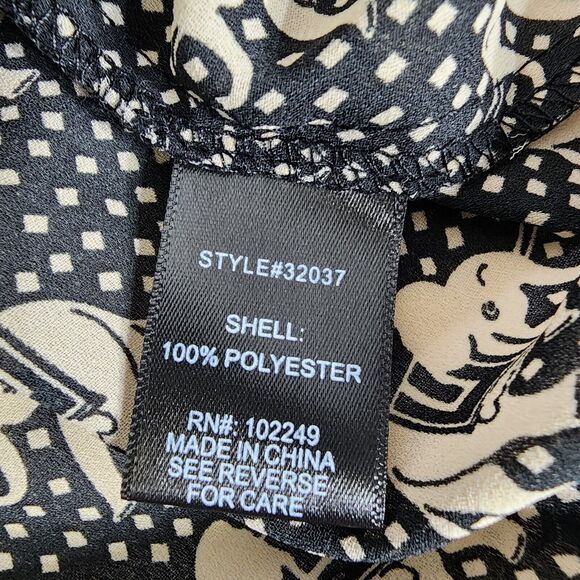 Pixley Womens Top Blouse Size Small Elephant Print 3/4 Roll Tab Sleeve Black Tan - Picture 9 of 10